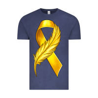 Vintage Denim Childhood Cancer Ribbon with Feather Vintage Tee - texasbilliewilder