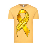 Vintage Mustard Childhood Cancer Ribbon with Feather Vintage Tee - texasbilliewilder