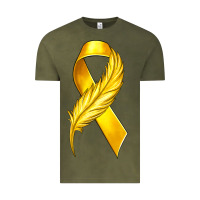 Vintage Olive Childhood Cancer Ribbon with Feather Vintage Tee - texasbilliewilder