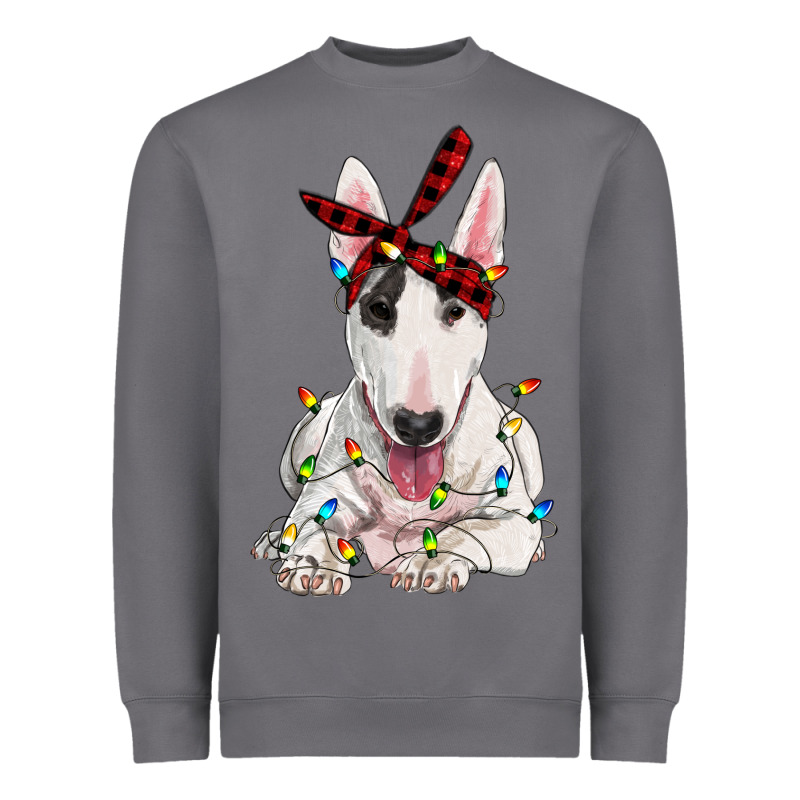 Bull Terrier With Christmas Lights Heavyweight Sweatshirt by RanaPortraitStore | Teevron