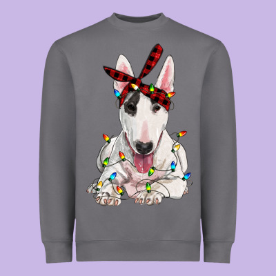 Bull Terrier With Christmas Lights Heavyweight Sweatshirt Designed By Ranaportraitstore