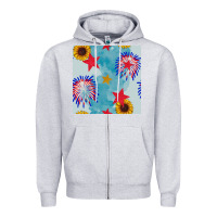 Heather Grey patriotic fireworks and sunflower Zipper Hoodie - BundleAndBundleShop