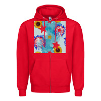 Red patriotic fireworks and sunflower Zipper Hoodie - BundleAndBundleShop