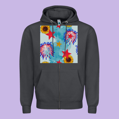 Patriotic Fireworks And Sunflower Zipper Hoodie Designed By Bundleandbundleshop