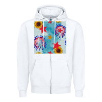 White patriotic fireworks and sunflower Zipper Hoodie - BundleAndBundleShop