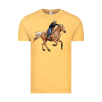 Vintage Mustard horse body with cowgirl Vintage Tee - RanaPortraitStore