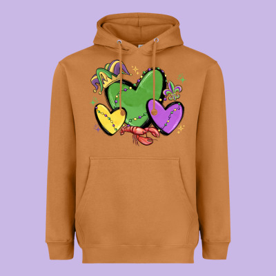 Mardi Gras Hearts Heavyweight Hoodie Designed By Maliassmallbusiness