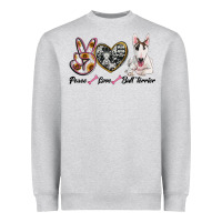 Heather Grey peace love bull terrier Heavyweight Sweatshirt - RanaPortraitStore
