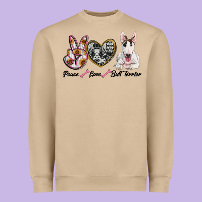 Peace Love Bull Terrier Heavyweight Sweatshirt Designed By Ranaportraitstore