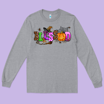 Halloween Blessed Long Sleeve Tee Designed By Adodesignshop