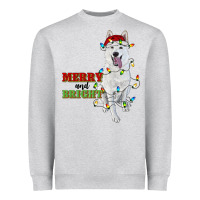 Heather Grey merry and bright white shepherd Heavyweight Sweatshirt - RanaPortraitStore