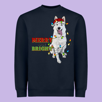 Merry And Bright White Shepherd Heavyweight Sweatshirt Designed By Ranaportraitstore