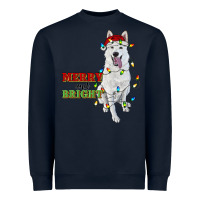 Navy merry and bright white shepherd Heavyweight Sweatshirt - RanaPortraitStore