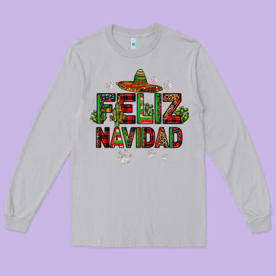 Feliz Navidad Long Sleeve Tee Designed By Jahusdesignshop