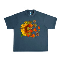 Midnight Navy sunflower and autumn leaves Urban Heavy Tee - HRA Design Shop
