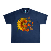 Navy sunflower and autumn leaves Urban Heavy Tee - HRA Design Shop