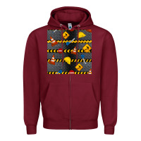 Burgundy construction signs seamless pattern Zipper Hoodie - BundleAndBundleShop