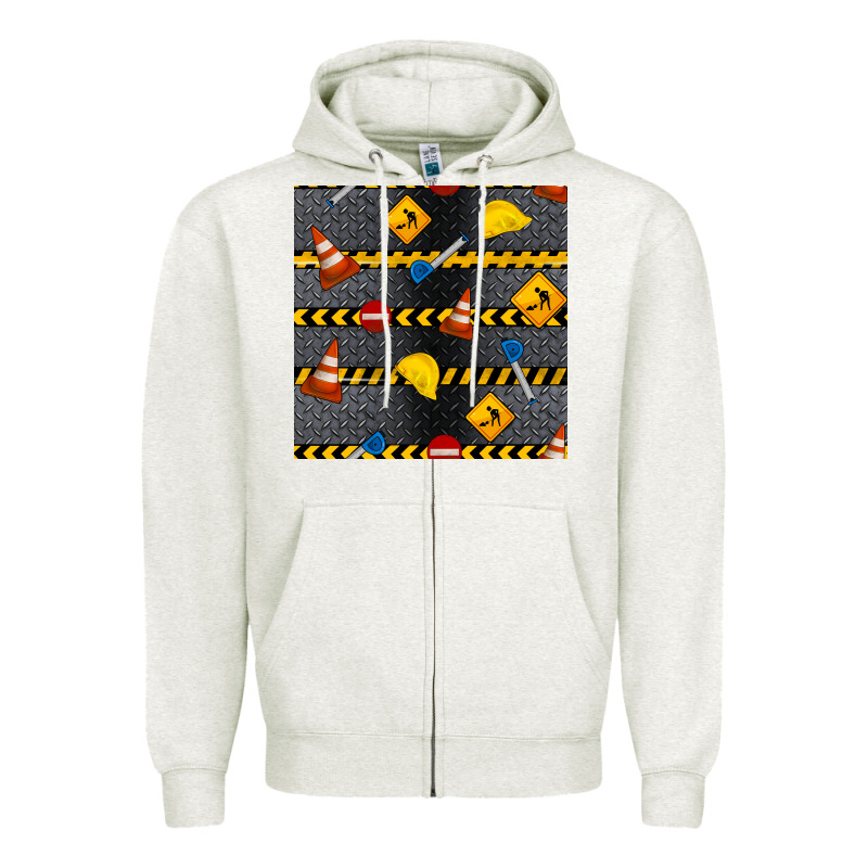 Construction Signs Seamless Pattern Zipper Hoodie by BundleAndBundleShop | Teevron