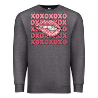 Charcoal Heather xoxo checker lips Premium Sweatshirt - MaliasSmallBusiness