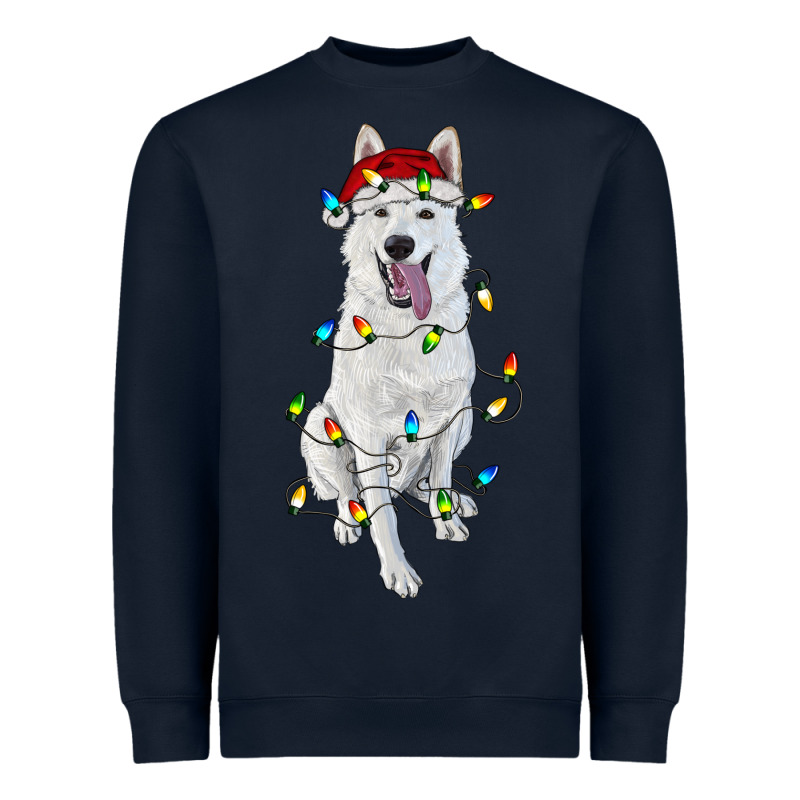 Christmas White Shepherd With Christmas Lights Heavyweight Sweatshirt by RanaPortraitStore | Teevron