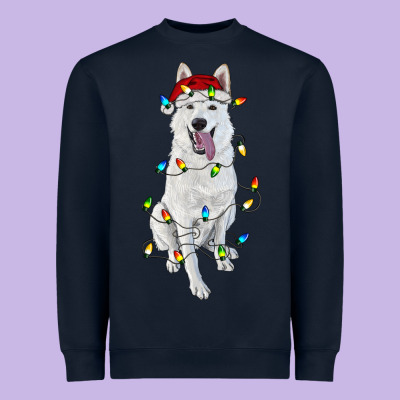 Christmas White Shepherd With Christmas Lights Heavyweight Sweatshirt Designed By Ranaportraitstore