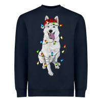 Navy christmas white shepherd with christmas lights Heavyweight Sweatshirt - RanaPortraitStore