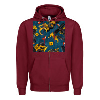 Burgundy construction vehicles seamless pattern Zipper Hoodie - BundleAndBundleShop