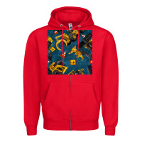 Red construction vehicles seamless pattern Zipper Hoodie - BundleAndBundleShop
