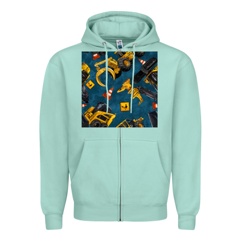 Construction Vehicles Seamless Pattern Zipper Hoodie by BundleAndBundleShop | Teevron