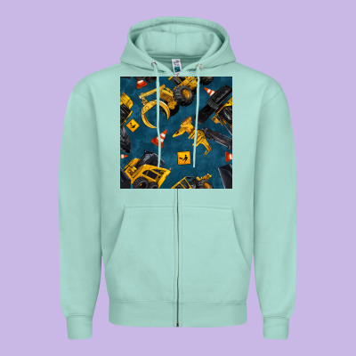 Construction Vehicles Seamless Pattern Zipper Hoodie Designed By Bundleandbundleshop