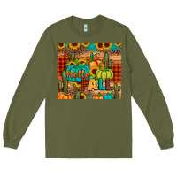 Army Green hello fall pumpkin Long Sleeve Tee - JahusDesignShop