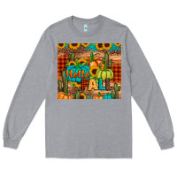 Heather Grey hello fall pumpkin Long Sleeve Tee - JahusDesignShop
