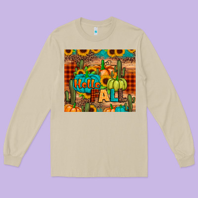 Hello Fall Pumpkin Long Sleeve Tee Designed By Jahusdesignshop