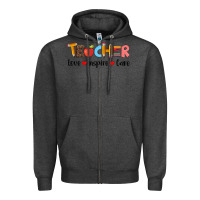 Charcoal Heather teacher love inspıre care wıth  and pen Zipper Hoodie - Artiststas