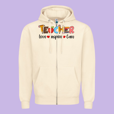 Teacher Love Inspıre Care Wıth  And Pen Zipper Hoodie Designed By Artiststas