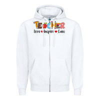 White teacher love inspıre care wıth  and pen Zipper Hoodie - Artiststas