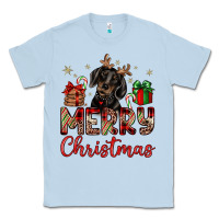Dusty Blue merry christmas dachshund Classic Tee - JahusDesignShop