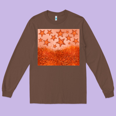 Orange Glitter Star Long Sleeve Tee Designed By Jahusdesignshop