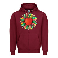 Burgundy teacher apple and sunflower with leopard and tooled leather Zipper Hoodie - Artiststas