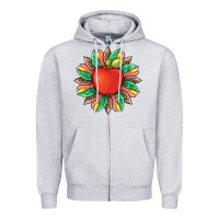 Heather Grey teacher apple and sunflower with leopard and tooled leather Zipper Hoodie - Artiststas