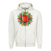 Oatmeal Heather teacher apple and sunflower with leopard and tooled leather Zipper Hoodie - Artiststas