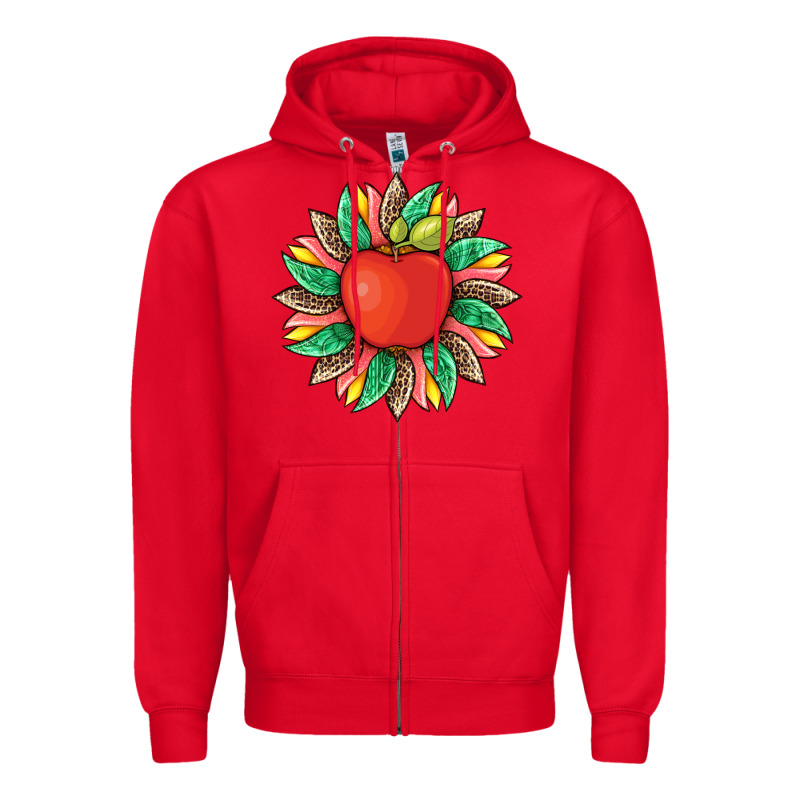Teacher Apple And Sunflower With Leopard And Tooled Leather Zipper Hoodie by Artiststas | Teevron