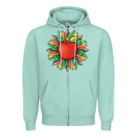 Seafoam teacher apple and sunflower with leopard and tooled leather Zipper Hoodie - Artiststas