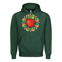 Sports Green teacher apple and sunflower with leopard and tooled leather Zipper Hoodie - Artiststas