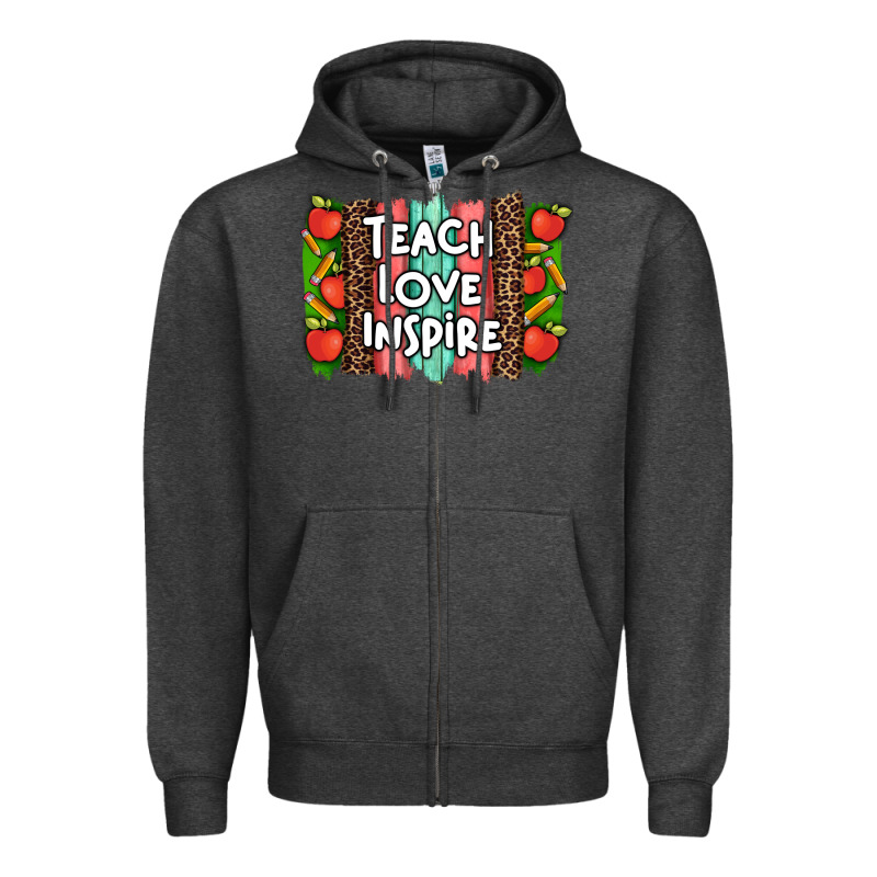 Teach Love Inspire Brushstroke With  And Pen Leopard Zipper Hoodie by Artiststas | Teevron