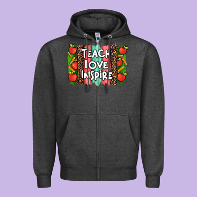 Teach Love Inspire Brushstroke With  And Pen Leopard Zipper Hoodie Designed By Artiststas