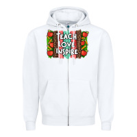 White teach love inspire brushstroke with  and pen leopard Zipper Hoodie - Artiststas