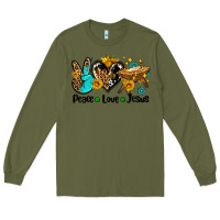 Army Green peace love jesus Long Sleeve Tee - AdoDesignShop