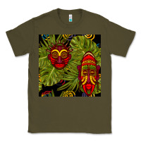 Army Green african masks and monstera leaf seamless pattern Classic Tee - BundleAndBundleShop
