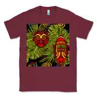 Burgundy african masks and monstera leaf seamless pattern Classic Tee - BundleAndBundleShop